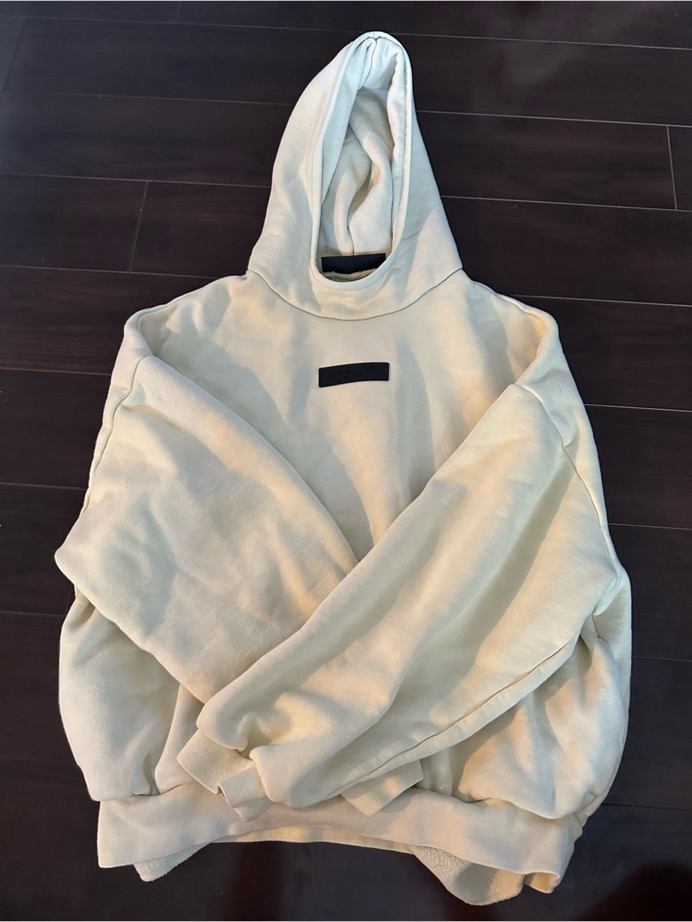 Essentials Men  Ivory Hooded Sweatshirt with Black Accent